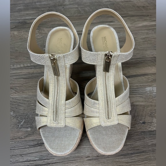 NEW Michael Kors Women's Berkley Gold Wedge Sandals - Picture 2 of 14